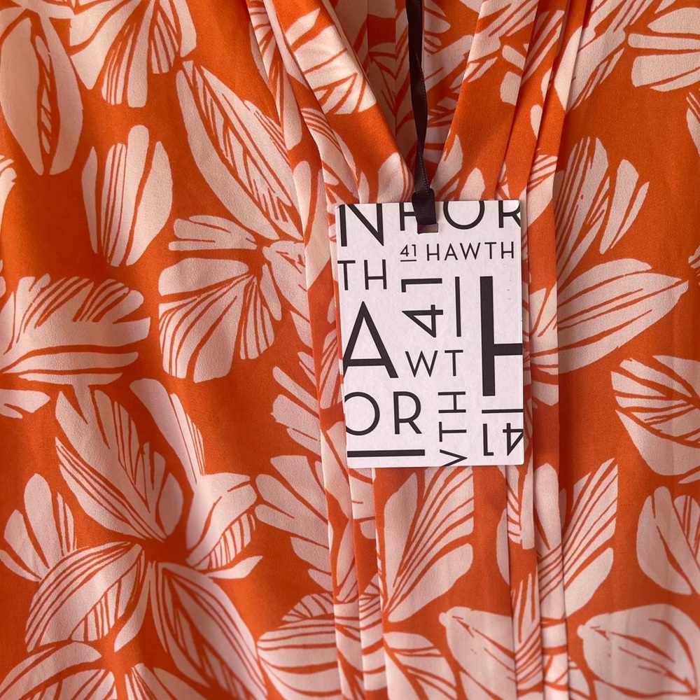 41 Hawthorn White and Orange Sleeveless Blouse with Notched Collar - Picture 8 of 11